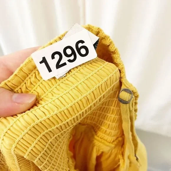 ❤️🔥5 for $25 Hollister mustard yellow linen textured dress bow front small - Picture 8 of 8